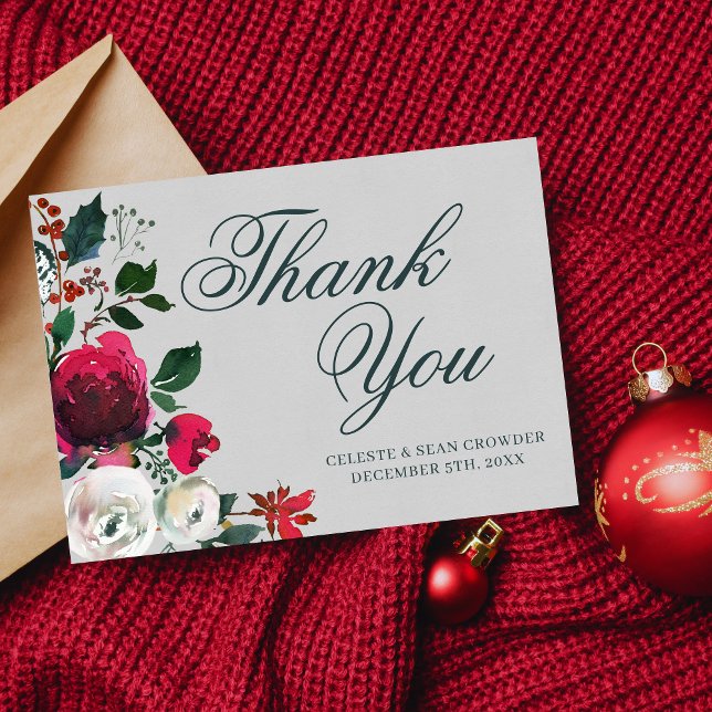 Tarjeta De Agradecimiento Boda Bouquet Evergreen Watercolor (Subido por el creador)