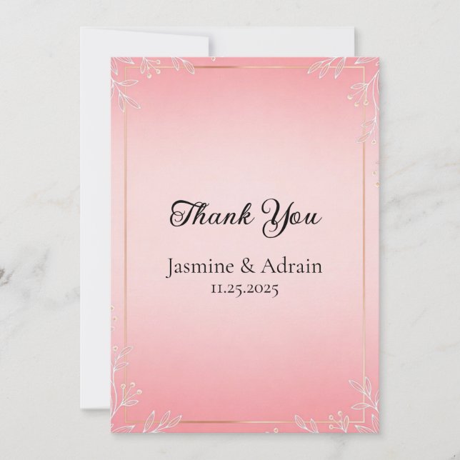 Tarjeta De Agradecimiento Boda Burbuja de Rosa (Anverso)
