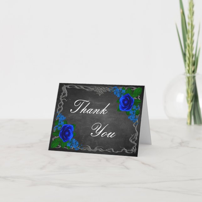 Tarjeta De Agradecimiento Boda Caída del Royal Blue Rosa Chalk Board (Anverso)