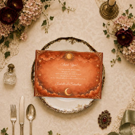 Tarjeta De Agradecimiento Boda cálida del sol y la luna celestiales