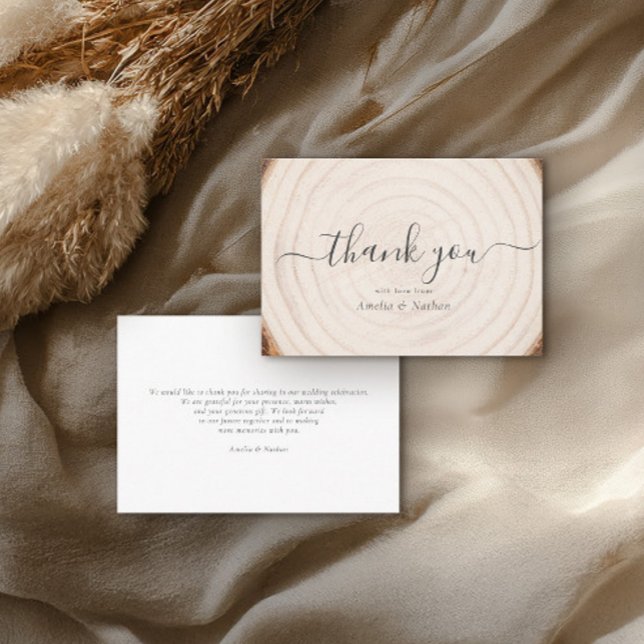 Tarjeta De Agradecimiento Boda Caligrafía Script Madera Anillo Rústico Árbol (Subido por el creador)