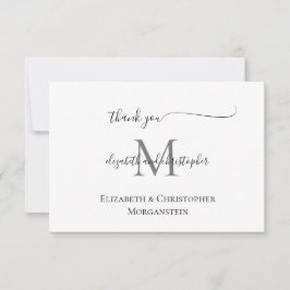 Tarjeta De Agradecimiento Boda Caligrafía Script Negra Blanca Monogramada