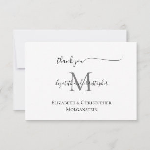 Tarjeta De Agradecimiento Boda Caligrafía Script Negra Blanca Monogramada