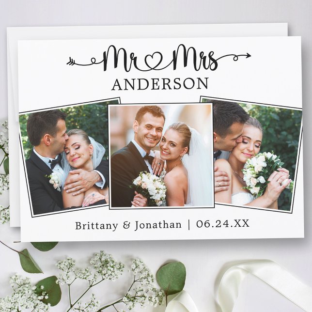 Tarjeta De Agradecimiento Boda Calligraphy Heart Mr. (Customize to change your personalized text size or text style.)