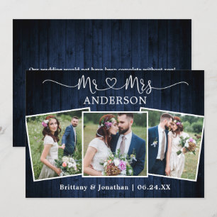 Tarjeta De Agradecimiento Boda Calligraphy Heart Mr Mrs 3 Photo Wood