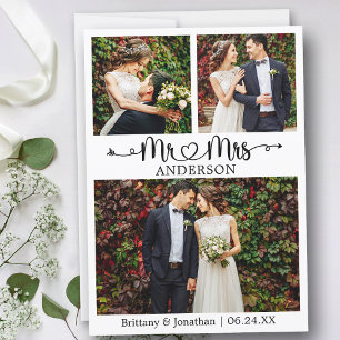 Tarjeta De Agradecimiento Boda Calligraphy Heart Mr. y Mrs. 3 Photo