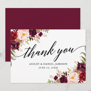 Tarjeta De Agradecimiento Boda Calligraphy l Burgundy