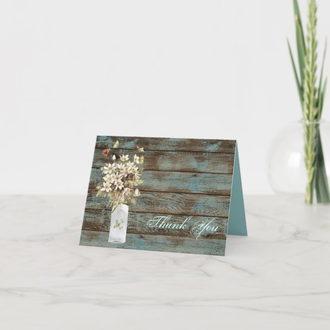 Tarjeta De Agradecimiento boda campestre de flores silvestres con madera de  (Anverso)