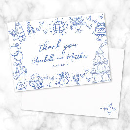Tarjeta De Agradecimiento Boda Caprichosa Azul Dibujada a Mano
