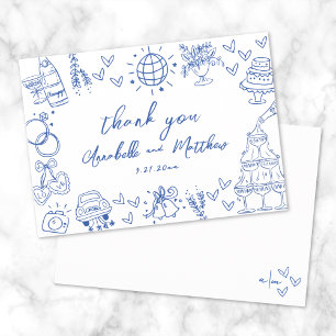 Tarjeta De Agradecimiento Boda Caprichosa Azul Dibujada a Mano