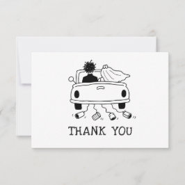 Tarjeta De Agradecimiento Boda Caprichosa. Coche de recién casados con garab