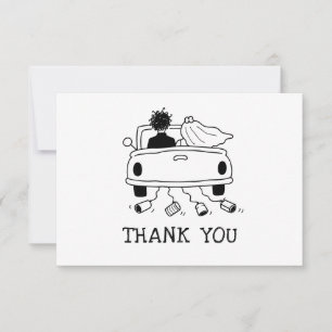 Tarjeta De Agradecimiento Boda Caprichosa. Coche de recién casados con garab