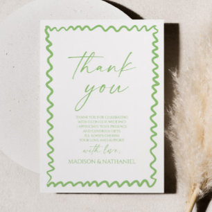 Tarjeta De Agradecimiento Boda caprichosa con borde ondulado de color verde
