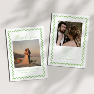 Tarjeta De Agradecimiento Boda caprichosa con borde ondulado verde cítrico