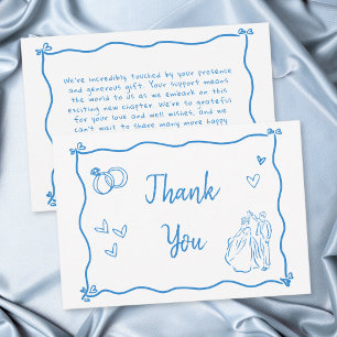 Tarjeta De Agradecimiento Boda Caprichosa Corazón Dibujado a Mano Blanco Azu