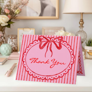 Tarjeta De Agradecimiento Boda caprichosa de arcoíris rojo y rosa con rayas 