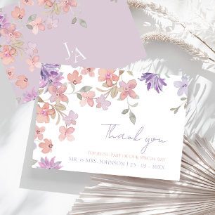 Tarjeta De Agradecimiento Boda caprichosa de flores silvestres de color rosa