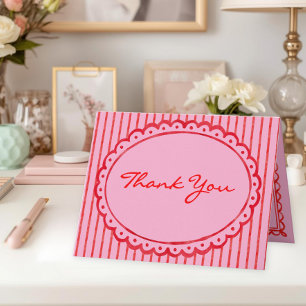 Tarjeta De Agradecimiento Boda caprichosa de rayas de acuarela rojas y rosad
