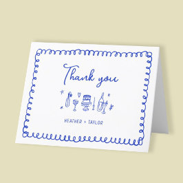 Tarjeta De Agradecimiento Boda caprichoso de la mano dibujado en azul francé