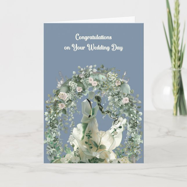 Tarjeta De Agradecimiento Boda Card Bride y Groom Green & Blue (Anverso)