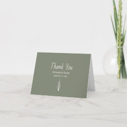 Tarjeta De Agradecimiento Boda Casual Moderno Verde Sage Pine Tree