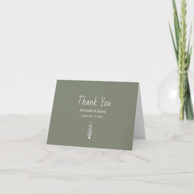 Tarjeta De Agradecimiento Boda Casual Moderno Verde Sage Pine Tree (Anverso)