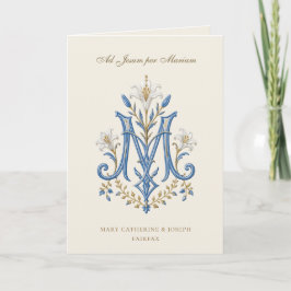 Tarjeta De Agradecimiento Boda Católica Monograma Floral Mariano