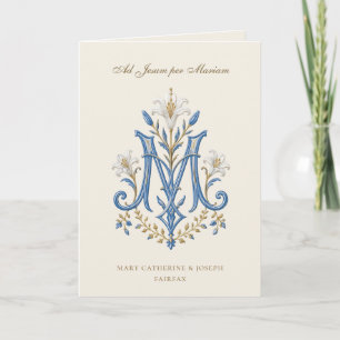 Tarjeta De Agradecimiento Boda Católica Monograma Floral Mariano