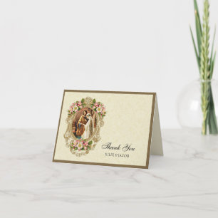 Tarjeta De Agradecimiento Boda católica vintage Flores de cerezo Religioso