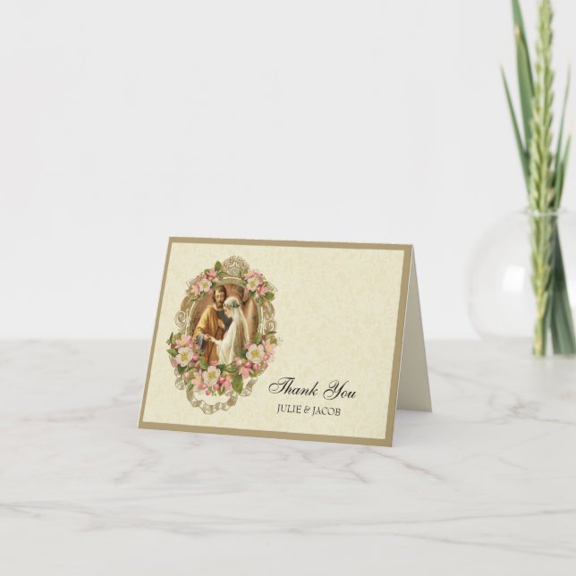 Tarjeta De Agradecimiento Boda católica Virgen María San José Religiosa (Anverso)