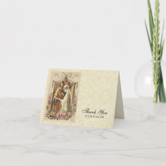 Tarjeta De Agradecimiento Boda católica Virgin Mary St. Joseph Religiosa (Anverso)