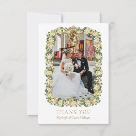 Tarjeta De Agradecimiento boda católico floral blanca de 2 fotos