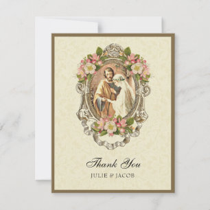 Tarjeta De Agradecimiento Boda católico vintage florece cerezo religioso
