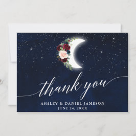 Tarjeta De Agradecimiento Boda celeste Moon Stars Calligrafía floral