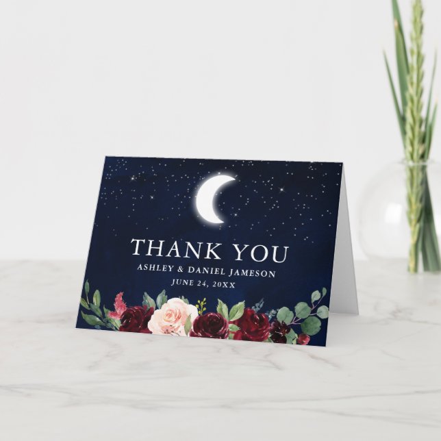 Tarjeta De Agradecimiento Boda celeste Sky Moon Stars Floral Fold (Anverso)