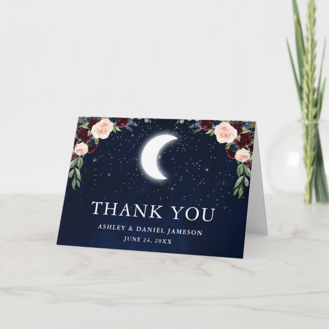 Tarjeta De Agradecimiento Boda celeste Sky Moon Stars Floral Fold (Anverso)