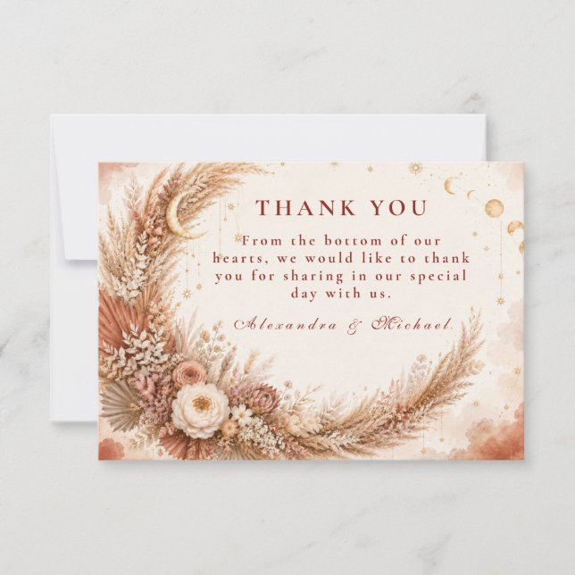 Tarjeta De Agradecimiento Boda Celestial Boho Atemporal (Anverso)