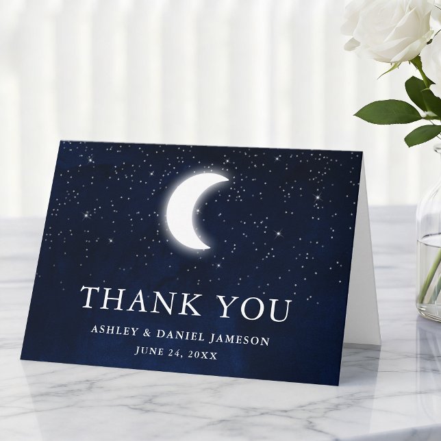 Tarjeta De Agradecimiento Boda Celestial Cielo Luna Estrellas Plegado (Customize to add text to inside of card.)