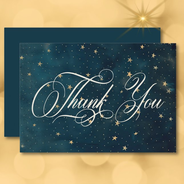Tarjeta De Agradecimiento Boda Celestial de la luna azul de media noche (Celestial Midnight Blue Crescent Moon Wedding Thank You Card)