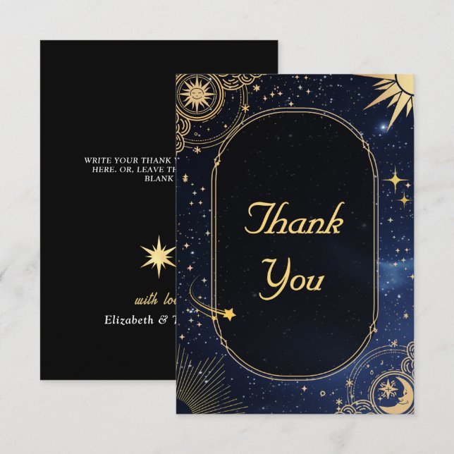 Tarjeta De Agradecimiento Boda Celestial de Sol y Luna (Anverso / Reverso)