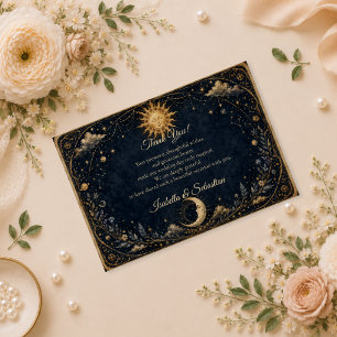 Tarjeta De Agradecimiento Boda Celestial del Sol y la Luna Vintage