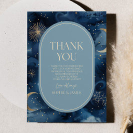 Tarjeta De Agradecimiento Boda Celestial Elegante Cielo Estrellado Oro Azul