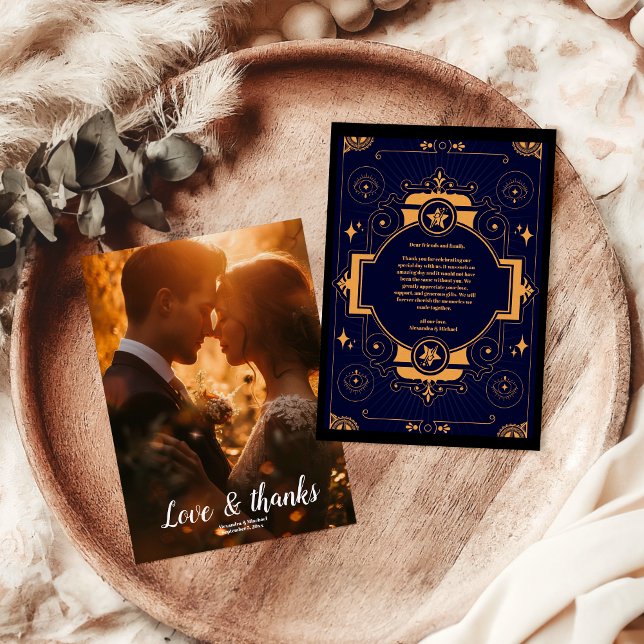 Tarjeta De Agradecimiento Boda Celestial Elegante con Foto (Subido por el creador)
