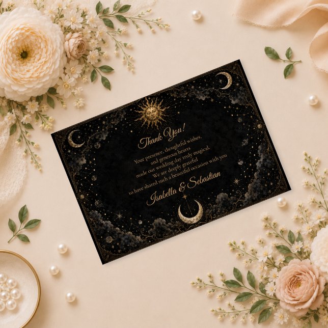 Tarjeta De Agradecimiento Boda Celestial Gótica Sol Luna (Subido por el creador)