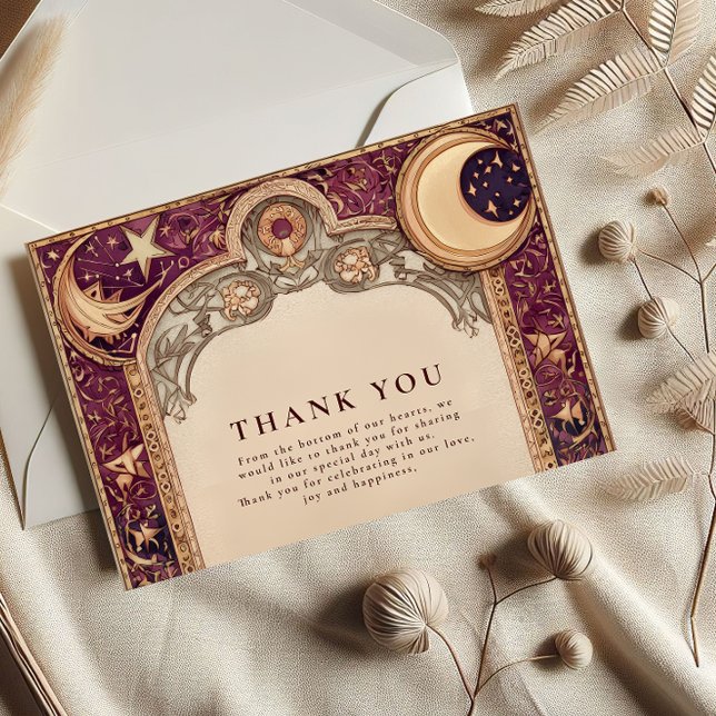 Tarjeta De Agradecimiento Boda Celestial Luna Borgoña (Subido por el creador)