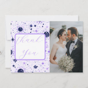 Tarjeta De Agradecimiento Boda Celestial Sol Luna Estrellas Negro y Púrpura