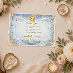 Tarjeta De Agradecimiento Boda Celestial Sol Luna Etéreo