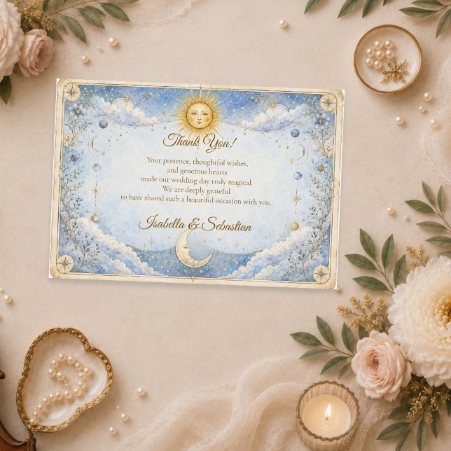Tarjeta De Agradecimiento Boda Celestial Sol Luna Etéreo (Subido por el creador)