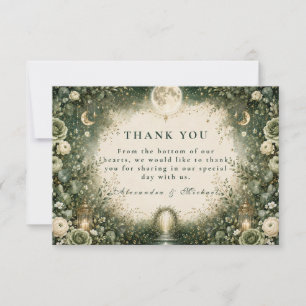 Tarjeta De Agradecimiento Boda Celestial Verde Elegante