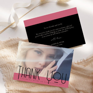 Tarjeta De Agradecimiento Boda Chic Magenta Rosa Negro Foto